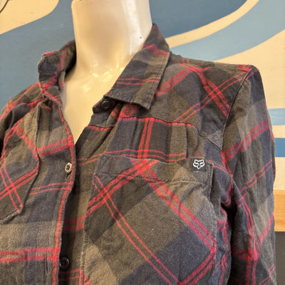 Fox Racing - Woman's Plaid Flannel Shirt- MSRP $95: gray, red-women-XS