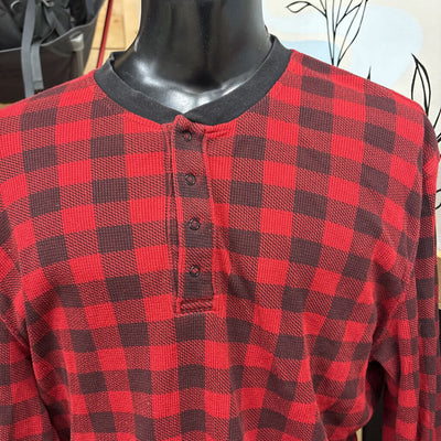 Hudson's Bay Co.- Men's Red and Black Checkered Long Sleeve Shirt: Red, Black-men-XL