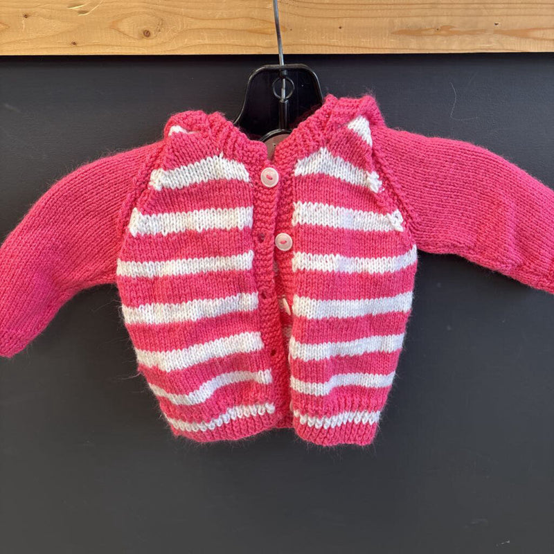 Infant Knit Button Up Sweater: Pink/White-infant-18M