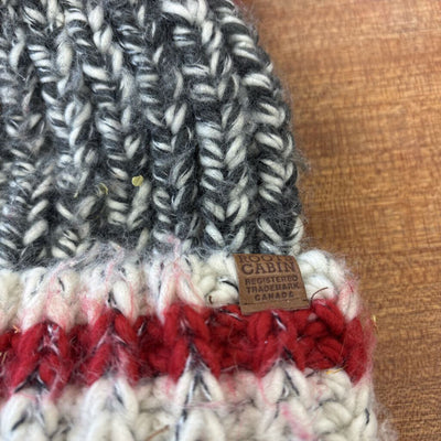 Roots -Cabin Knit Beanie Hat with Pompoms: Gray, Red, Cream-unisex-
