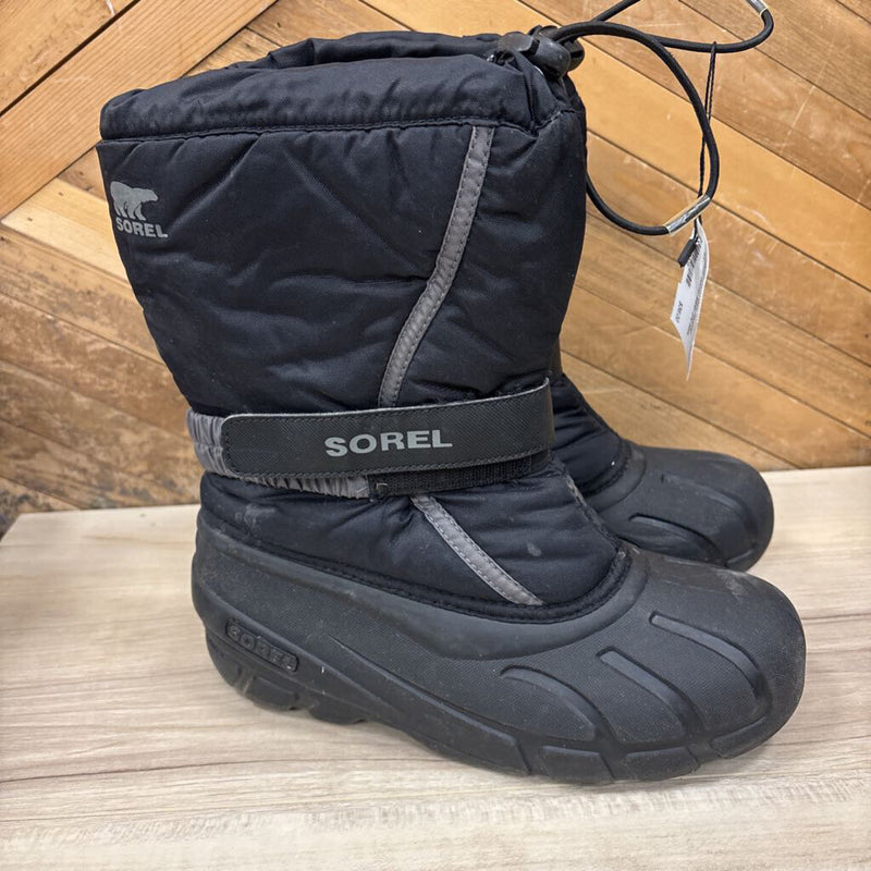Sorel- Youth Black Insulated Winter Boots- MSRP $110: black-children-5Y