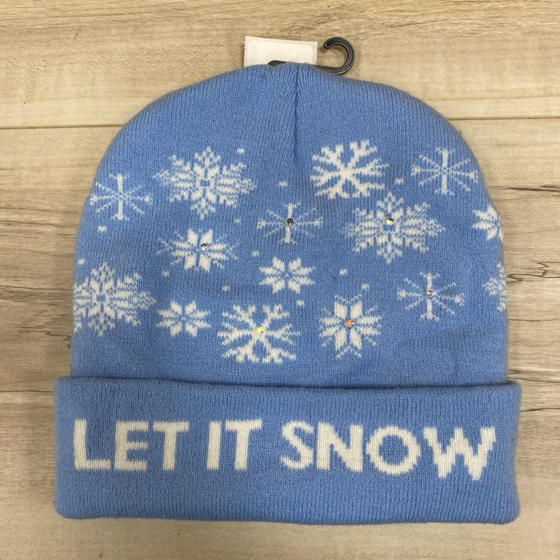 Let It Snow Blue Knit Beanie: blue-unisex-