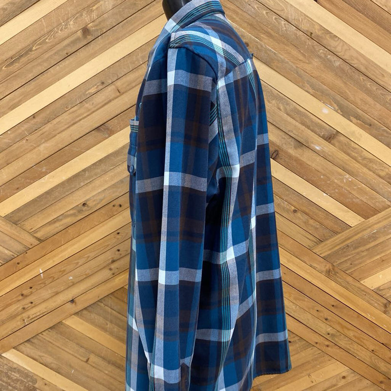 Oakley - Mens Plaid L/S Button-Up Shirt- MSRP $80: Blue,Brown-men-XL