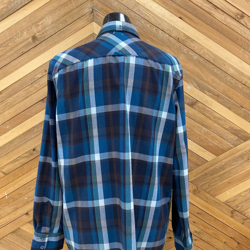 Oakley - Mens Plaid L/S Button-Up Shirt- MSRP $80: Blue,Brown-men-XL