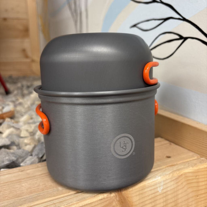 Compact Camp Cooking Set with Lids: Gray-unisex-