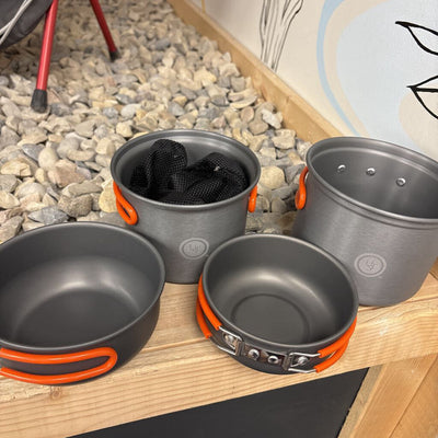 Compact Camp Cooking Set with Lids: Gray-unisex-