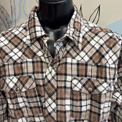 Dakota - Men's Snap-Button Flannel L/S Shirt - MSRP $60: Brown/Black/White-men-2XL