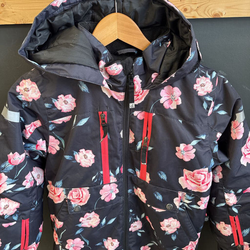 Deux par Deux - Kids Floral Snowsuit- MSRP $289: black with floral pattern-girls-LG (9Y)