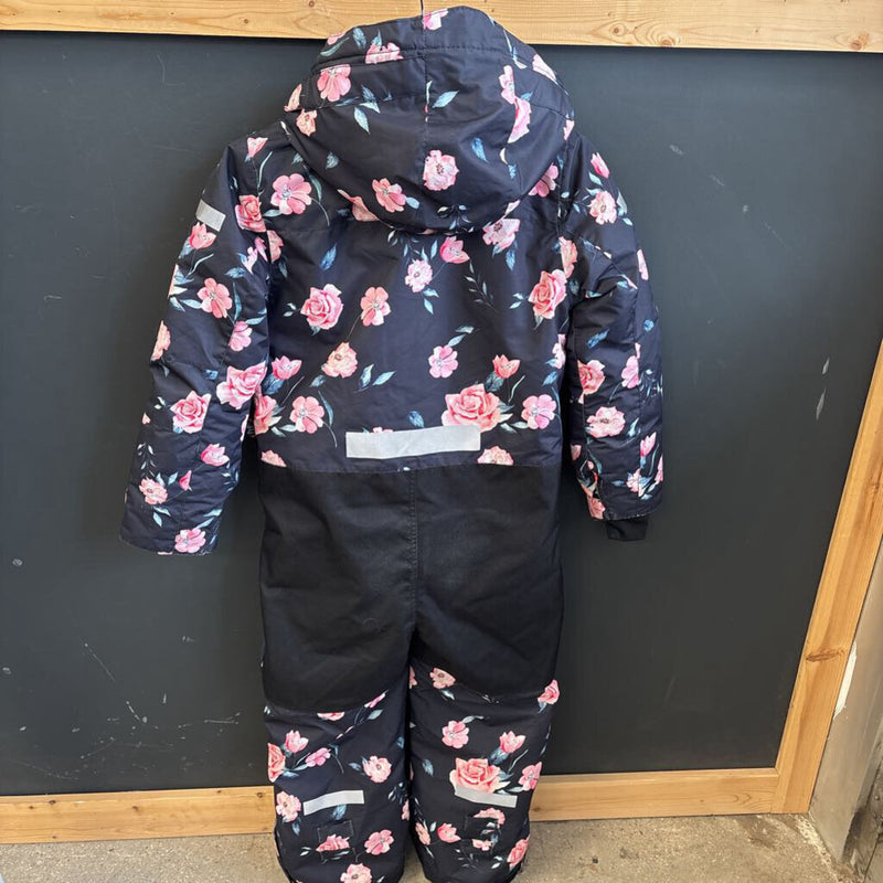 Deux par Deux - Kids Floral Snowsuit- MSRP $289: black with floral pattern-girls-LG (9Y)