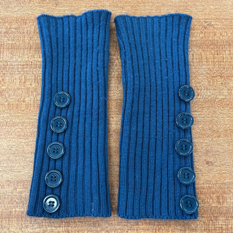 Wrist Warmers/Fingerless Gloves with Button Details: Dark Blue-unisex-