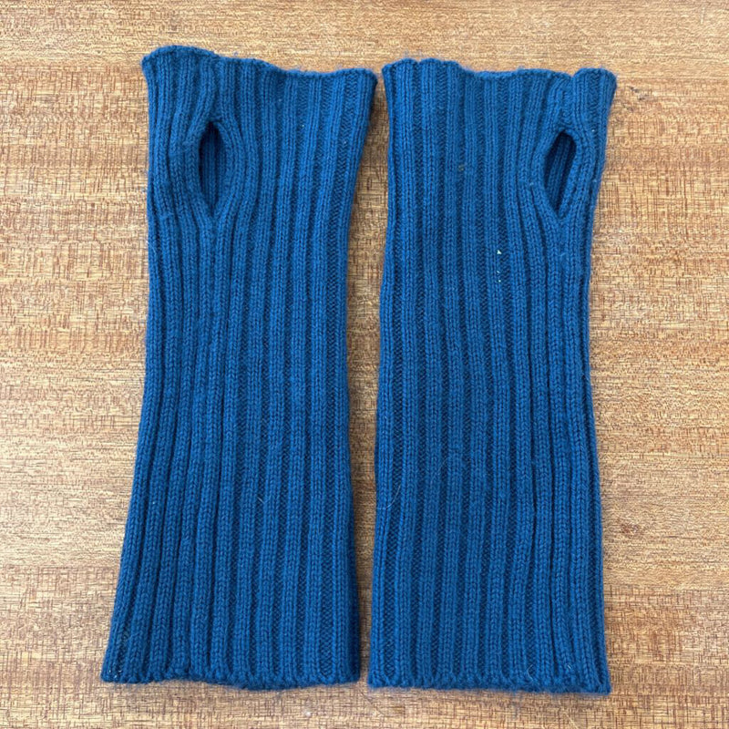 Wrist Warmers/Fingerless Gloves with Button Details: Dark Blue-unisex-