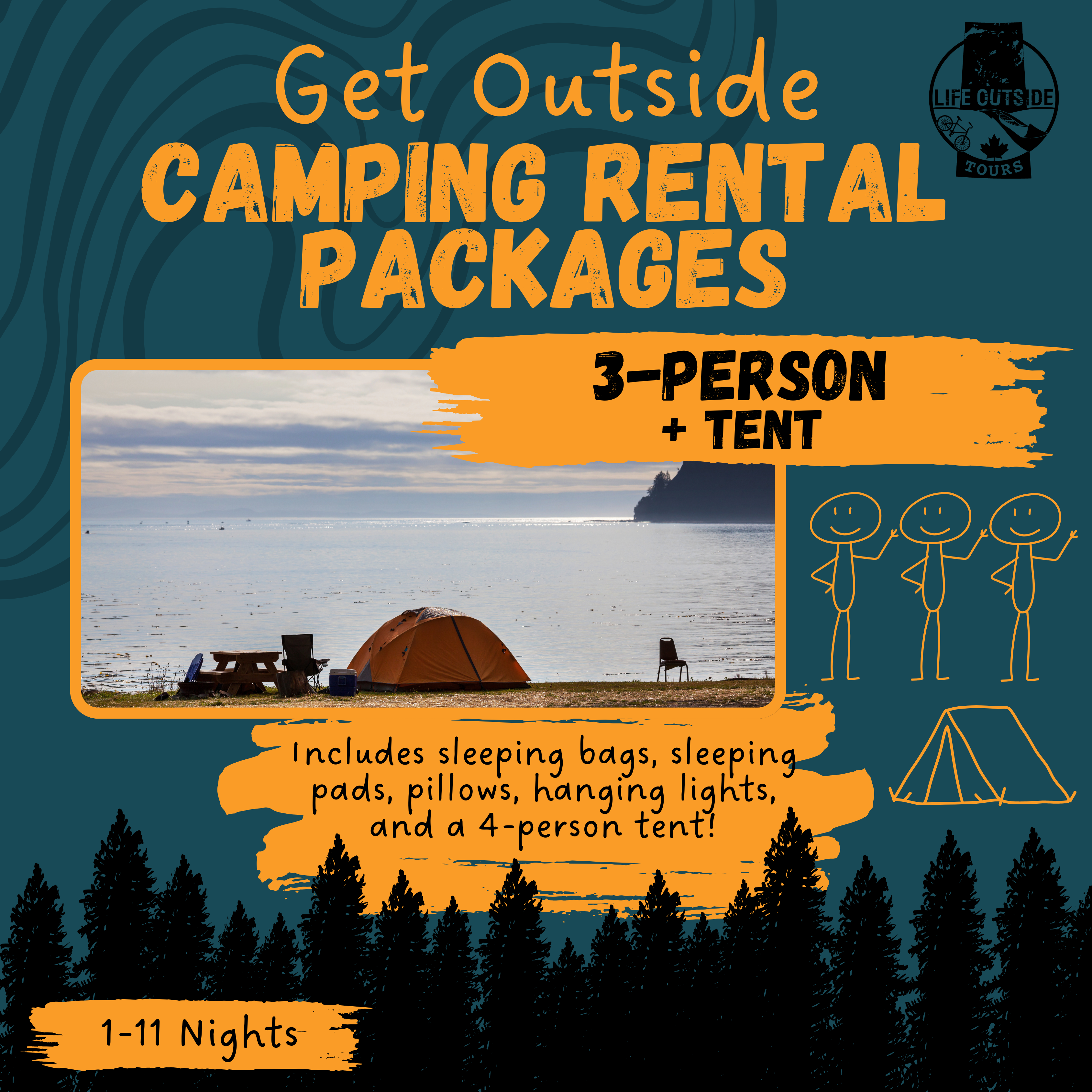 Get Outside: 3-Person + Tent - Camping Rental Package – Life Outside ...