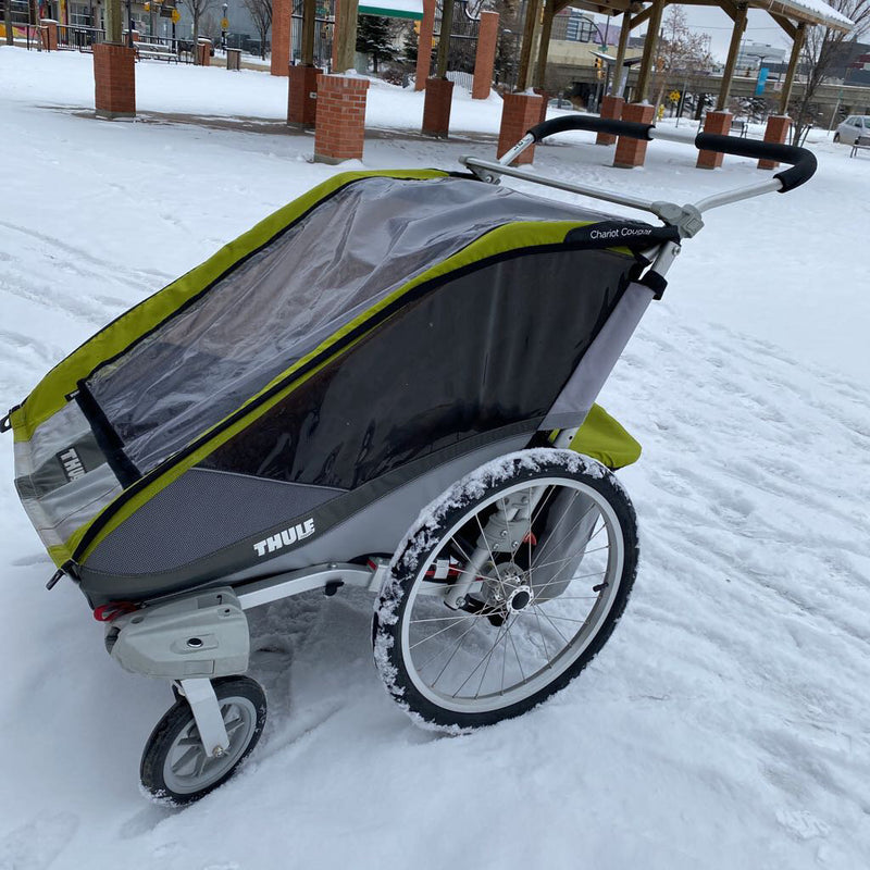 Thule- Chariot 2- Including Jogging Wheel, Flag, & Bike bar attachment- MSRP $1200: Avocado Green --Double