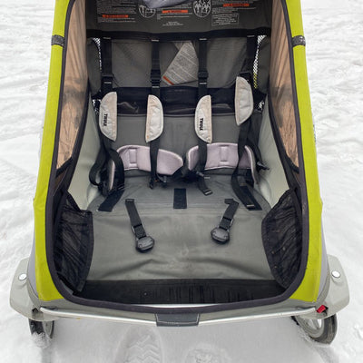 Thule- Chariot 2- Including Jogging Wheel, Flag, & Bike bar attachment- MSRP $1200: Avocado Green --Double