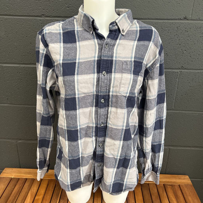 Eddie Bauer - Plaid Flannel Shirt - MSRP $95: Navy/Grey/Light Blue-men-LG