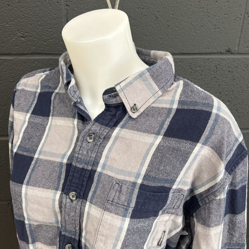Eddie Bauer - Plaid Flannel Shirt - MSRP $95: Navy/Grey/Light Blue-men-LG