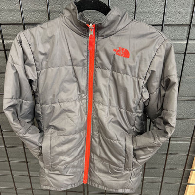 The North Face - Youth Puffer Jacket - MRSP comp $210: Grey/Red-children-MD