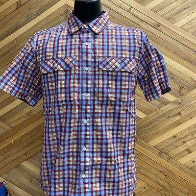 Mountain Hardwear - Men Short Sleeve Button Down T-Shirt - MSRP $75: Red/Blue-men-MD