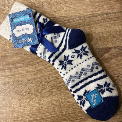 Toasty Toes- Shea Butter Sock- MSRP $25 : White Navy -women-Adult